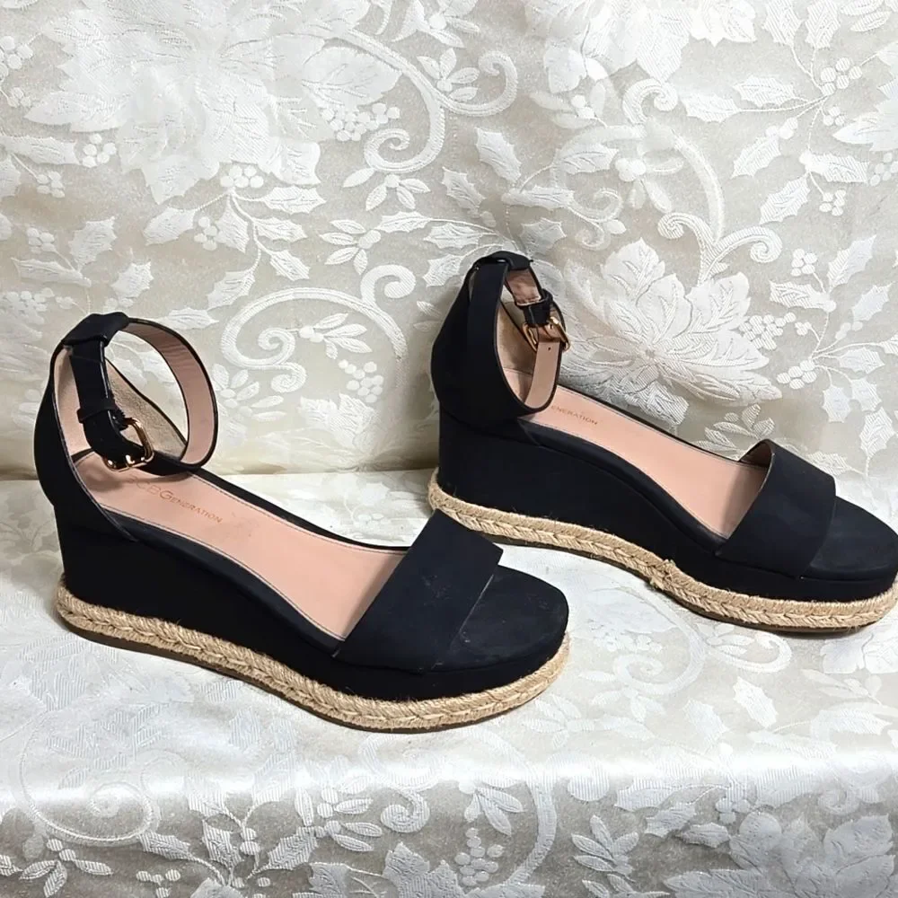 BCBGeneration Black Espadrille Wedge Sandals